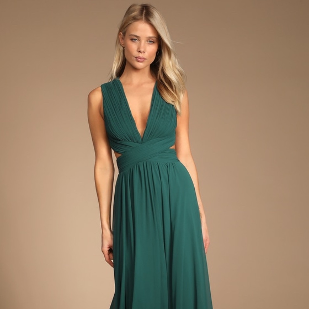 Lulus Vivid Imagination Emerald Green Cutout Maxi Dress - Size S